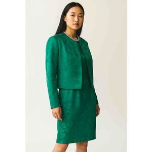 Vintage 1960s Emerald Satin Brocade 2-Piece Dress & Jacket Set Suit No Label S/M